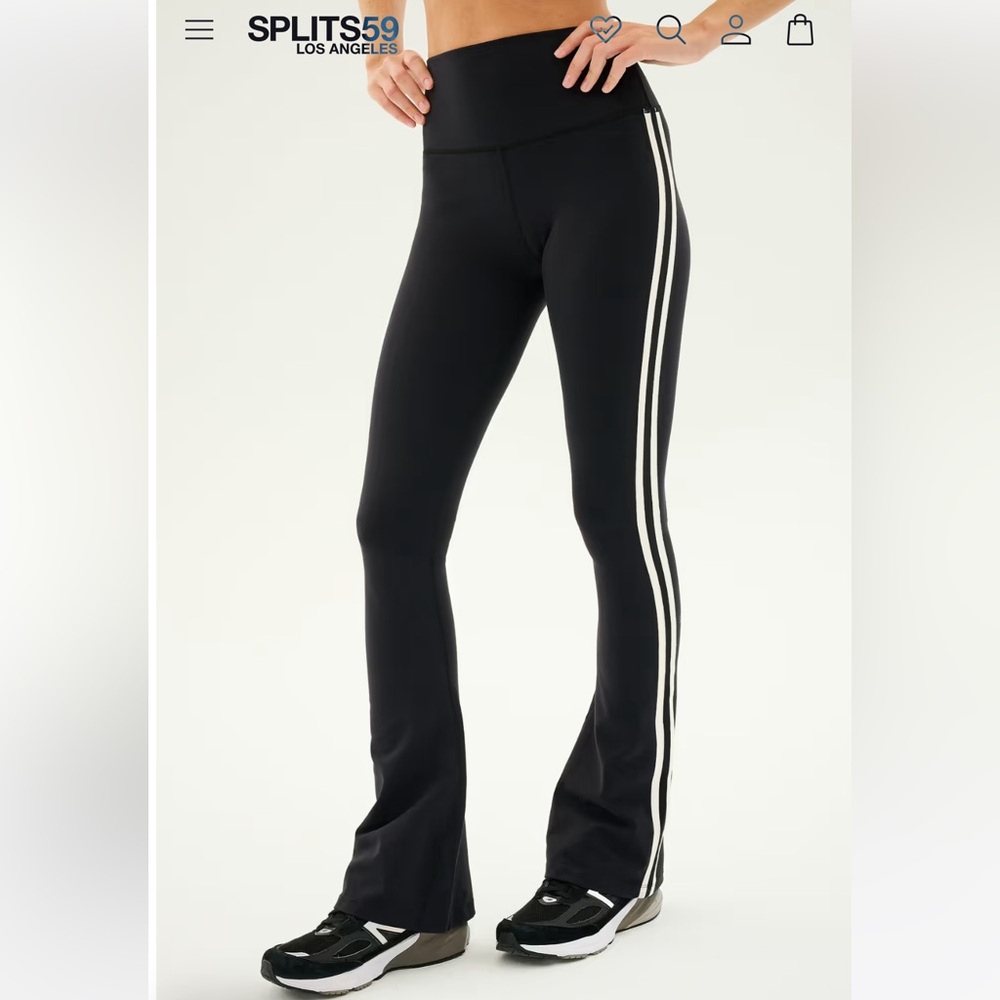 Splits59 Black Flare Leggings with White Side Stripes